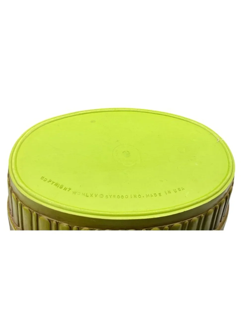 Vintage Avocado Green Ornate Scroll Large Trash Can Syroco 11.5